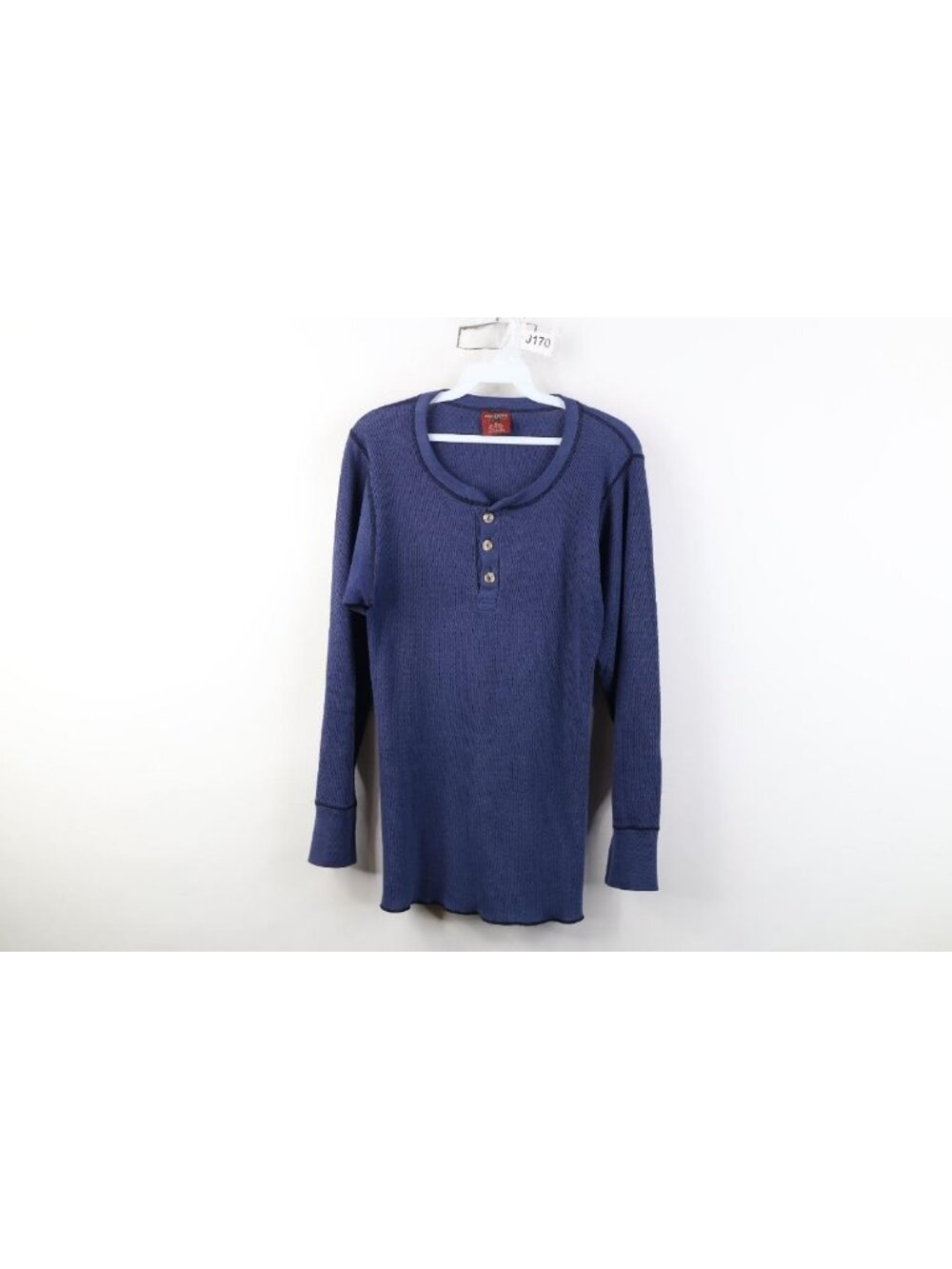 Vintage 90s Streetwear Mens Medium Thrashed Thermal Knit Henley T-Shirt Blue USA